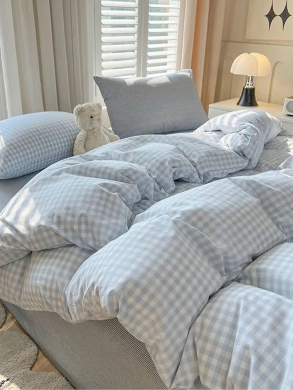 Faint Blue Gingham Duvet Set - Unbranded